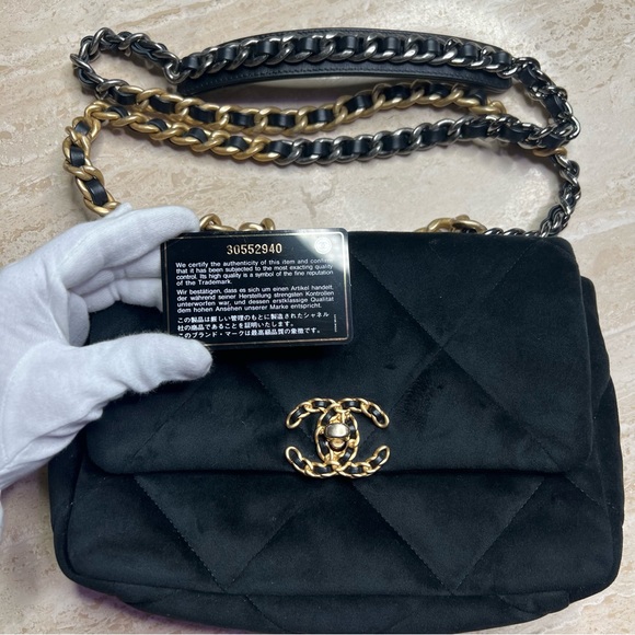 SOLD // Chanel 19 Small Velvet Black Flap Bag (2020) - Picture 5 of 11